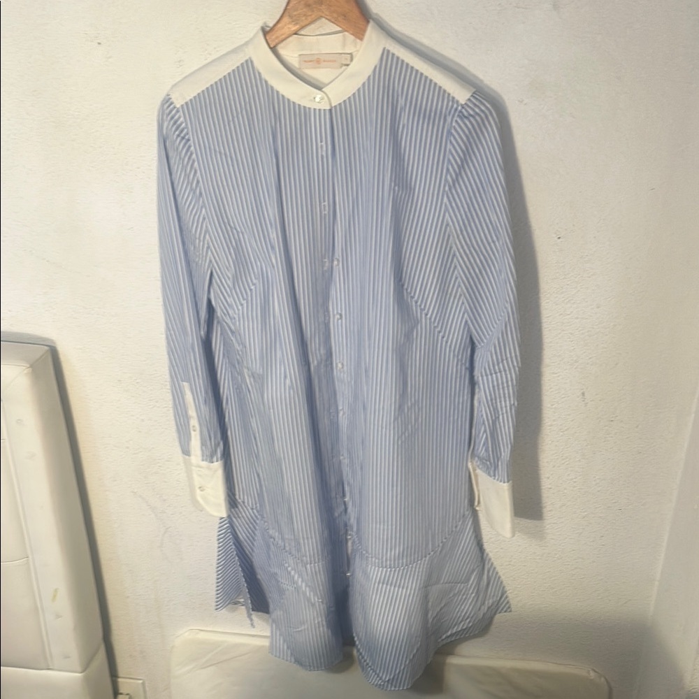 Tory Burch Blue and White Striped Shirt